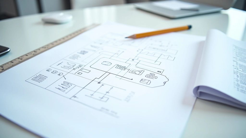 Techninis brėžinys su apsaugos protokolų schema, mėlyna balta grafika